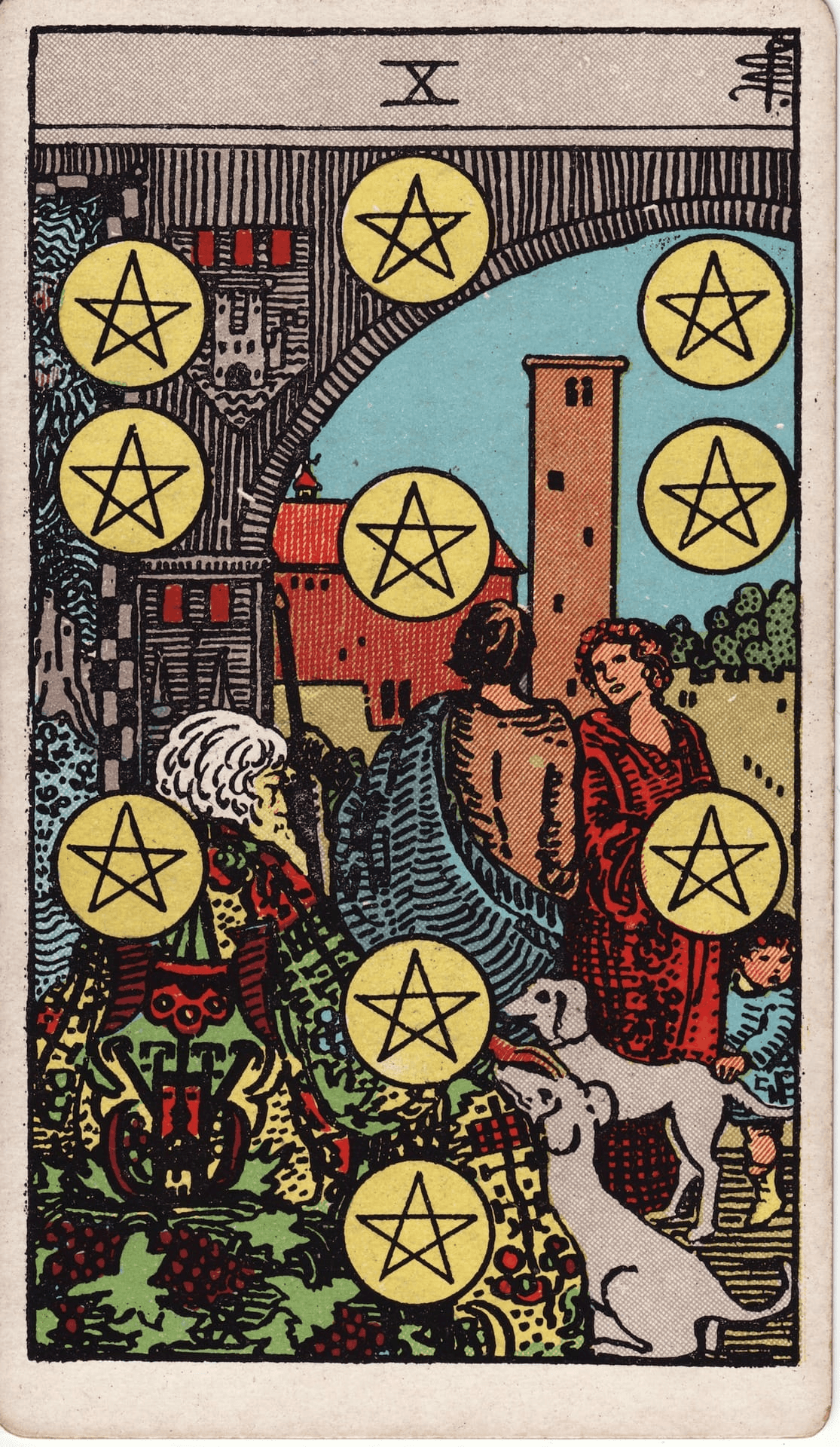 Desetka Pentakli tarot karta