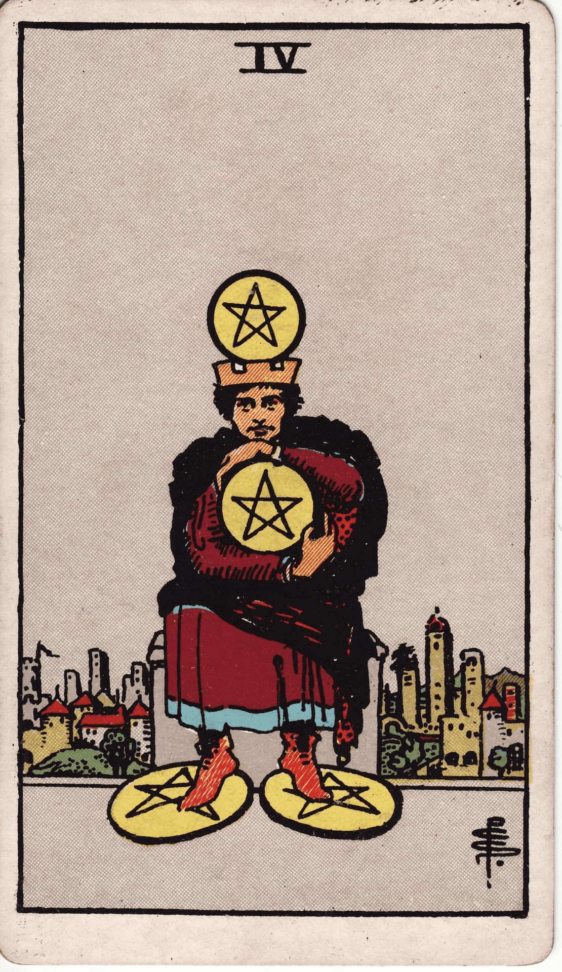 Četvorka Pentakli tarot karta