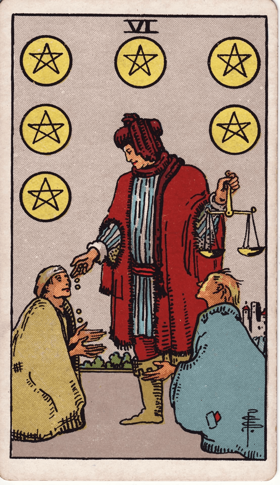 Šestica Pentakli tarot karta