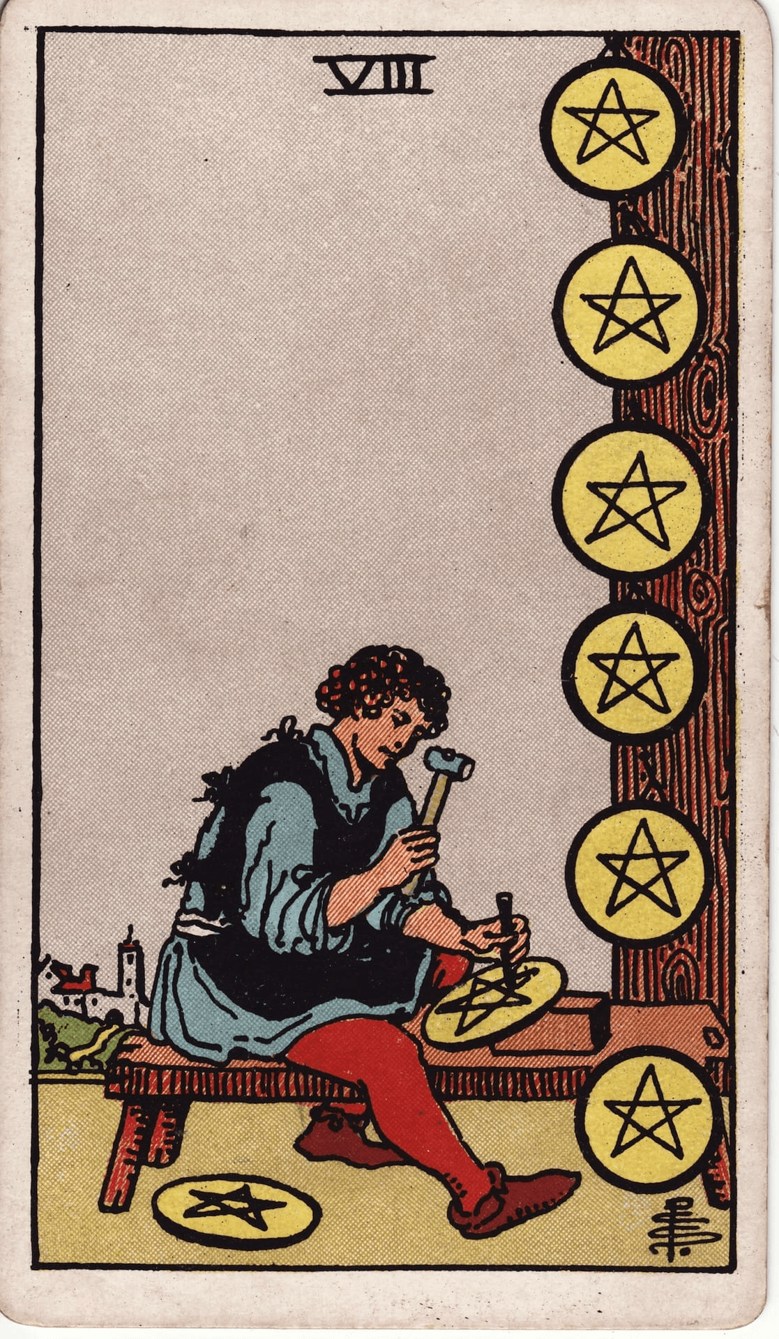 Osmica Pentakli tarot karta