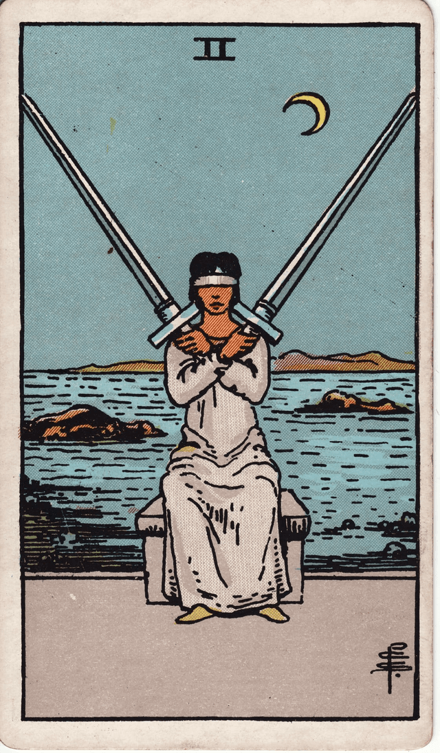 Dvojka Mačevi tarot karta