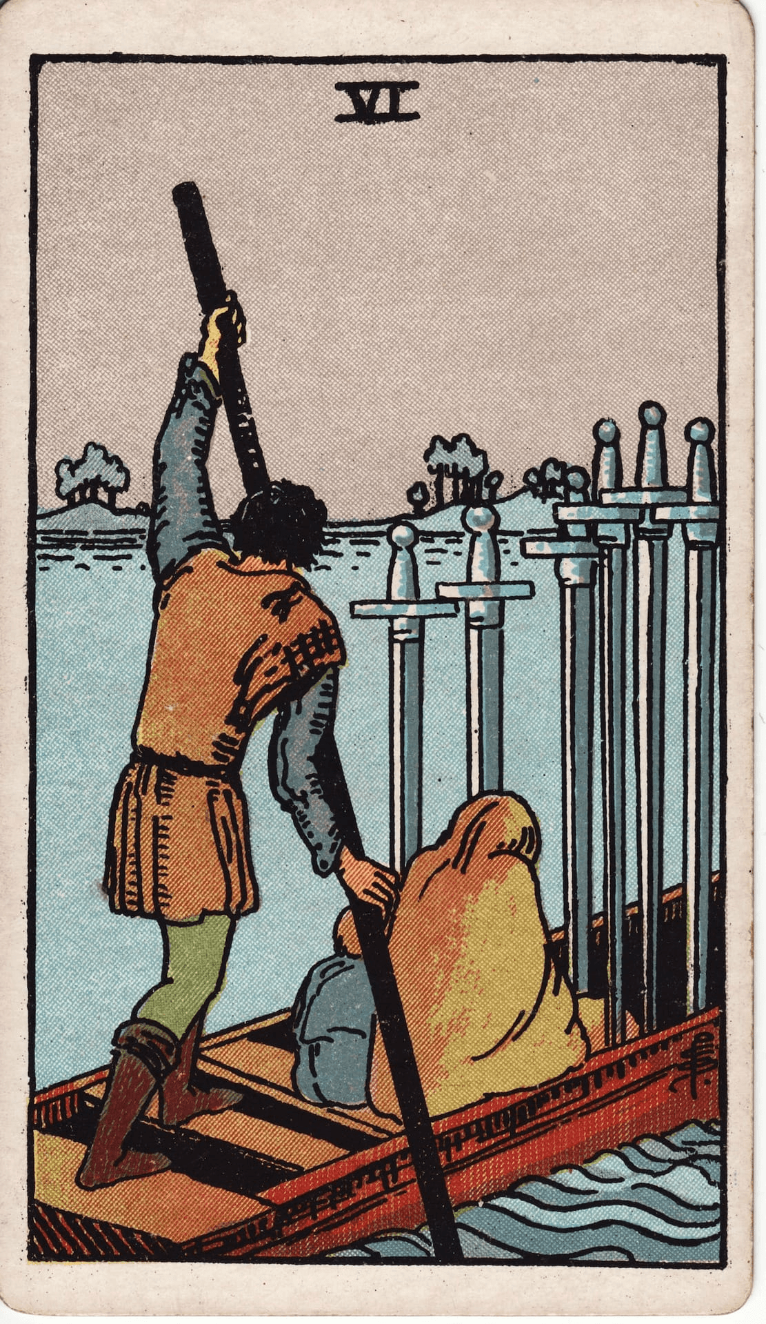 Šestica Mačevi tarot karta