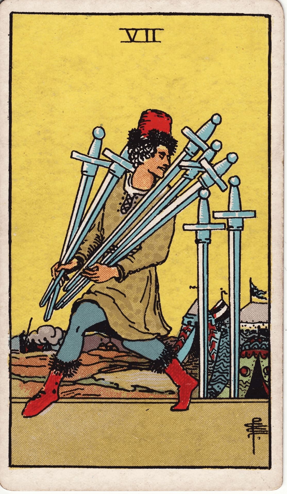 Sedmica Mačevi tarot karta