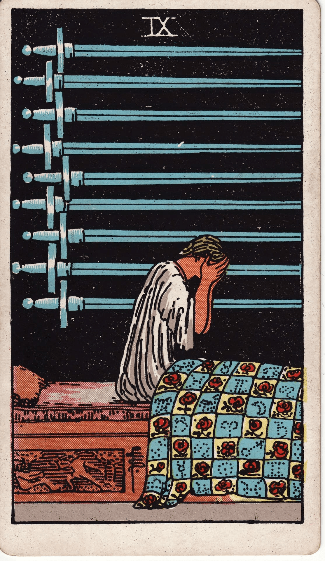 Devetka Mačevi tarot karta