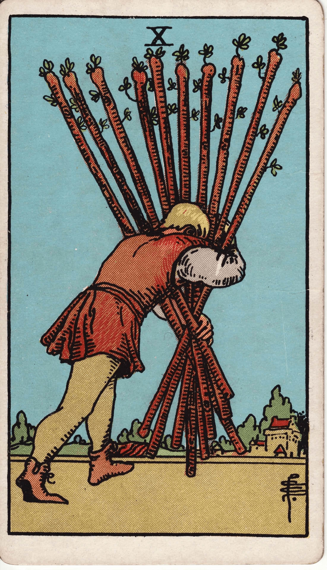 Desetka Štapovi tarot karta
