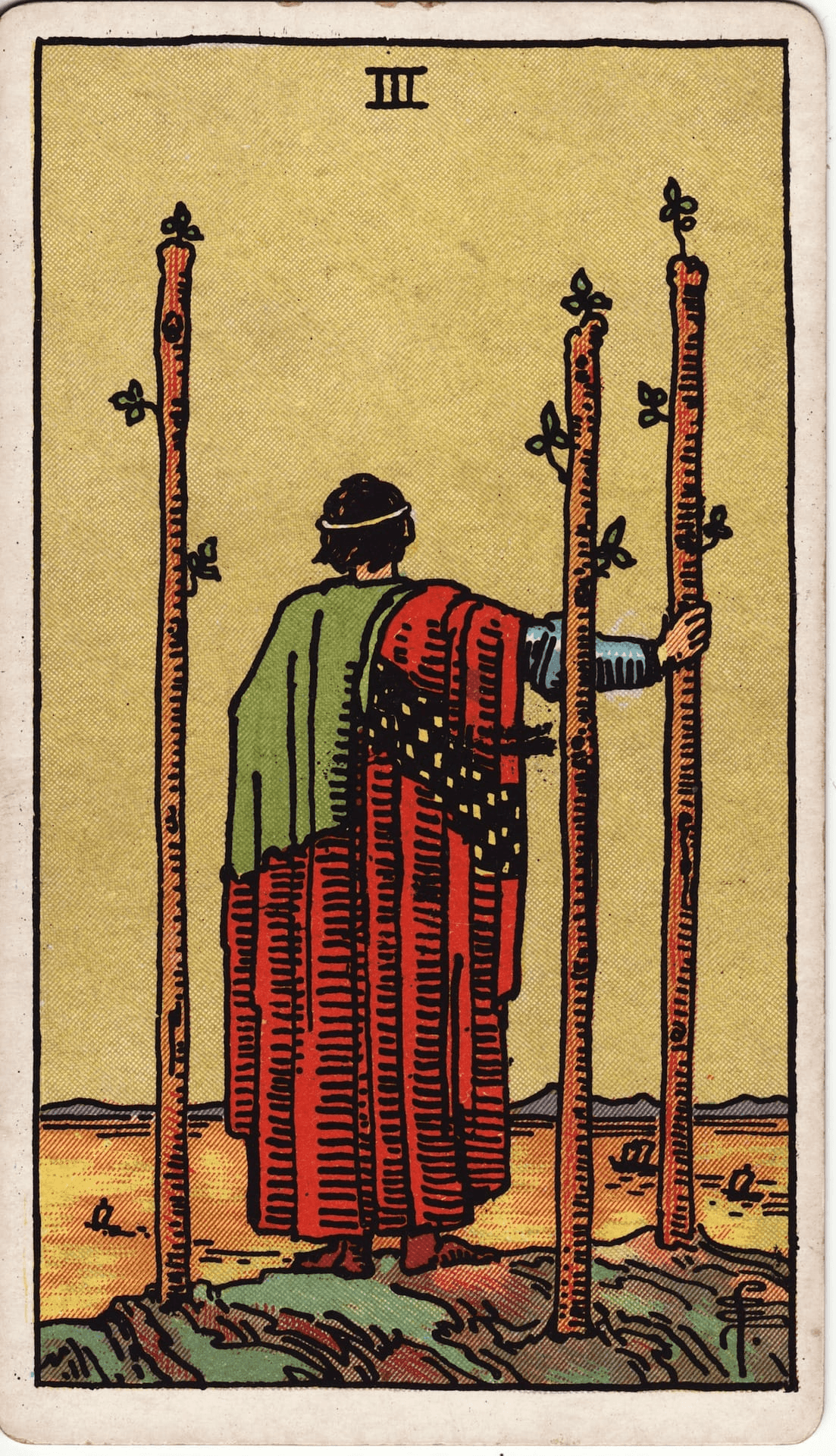 Trojka Štapovi tarot karta