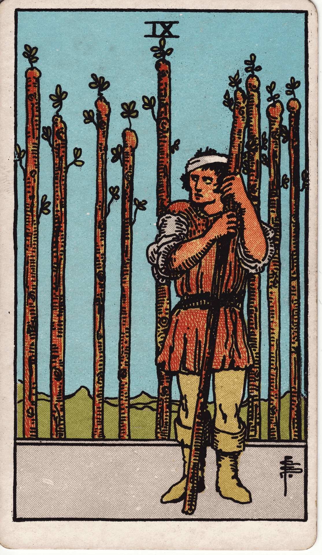 Devetka Štapovi tarot karta