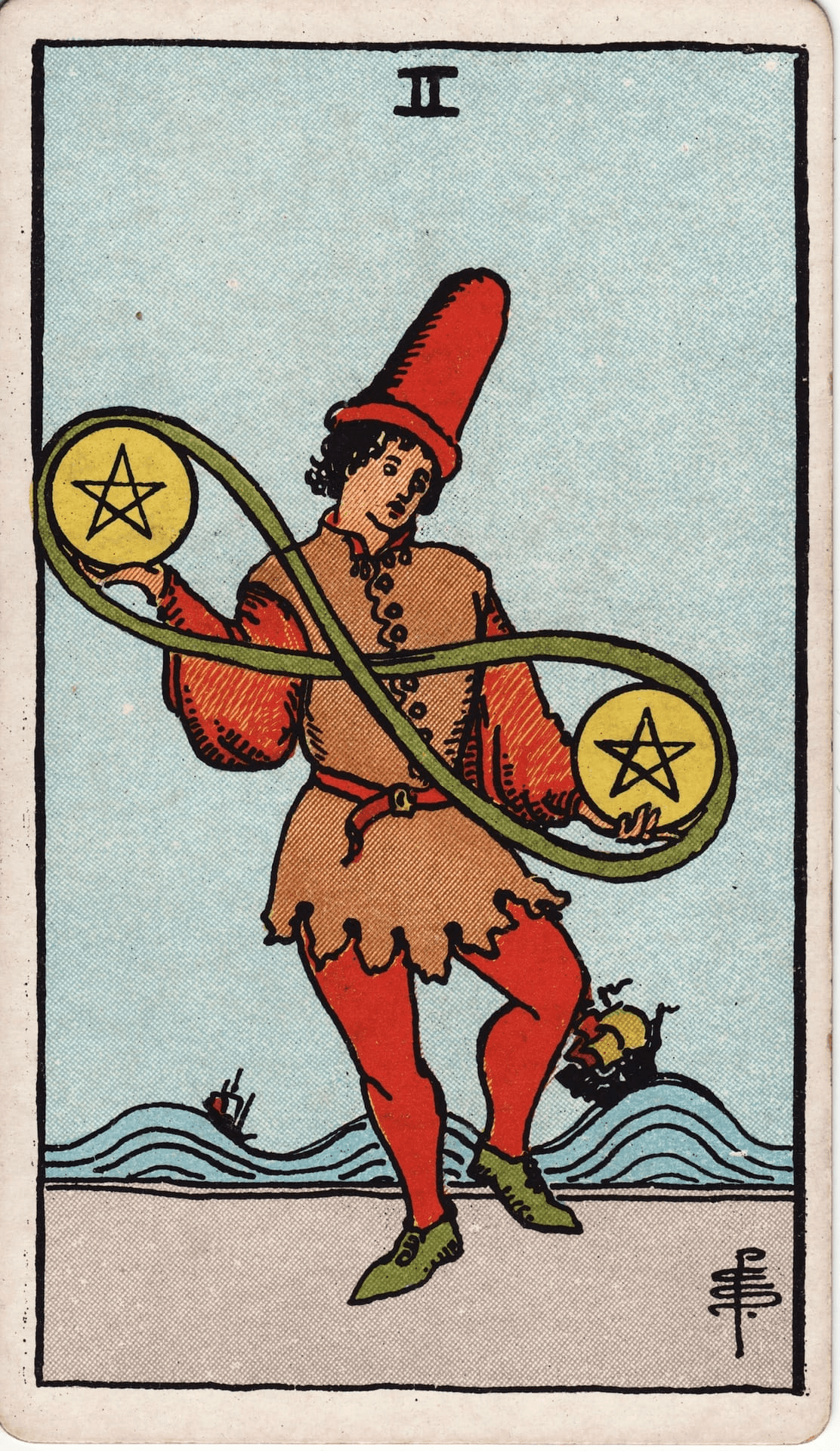 Dvojka Pentakli tarot karta