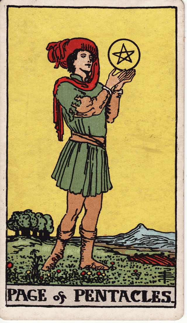 Paž Pentakli tarot karta