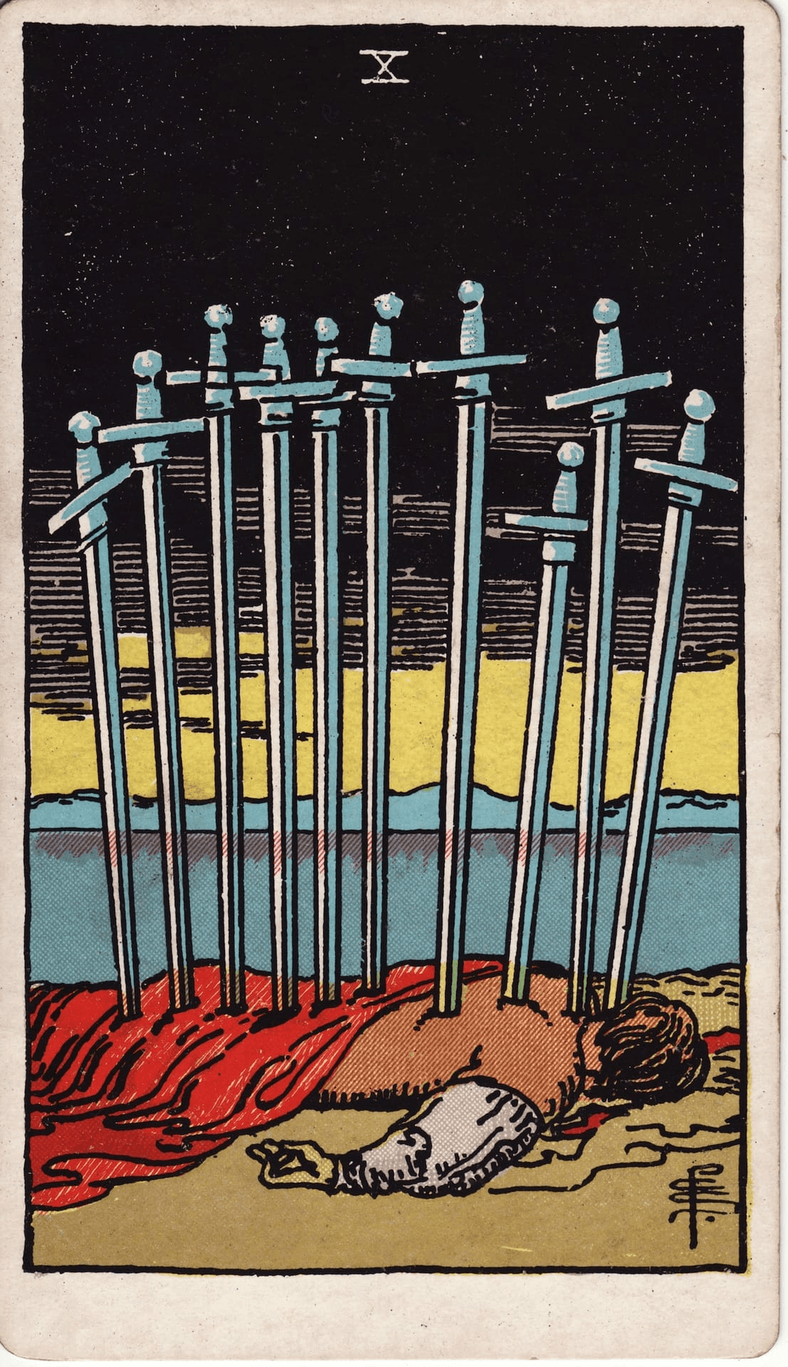 Desetka Mačevi tarot karta