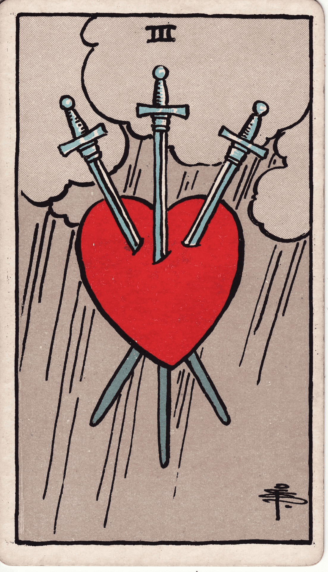 Trojka Mačevi tarot karta
