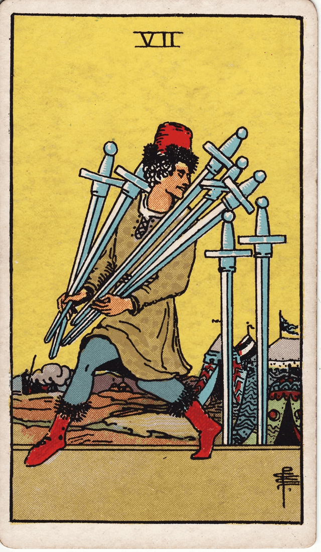 Sedmica Mačevi tarot karta