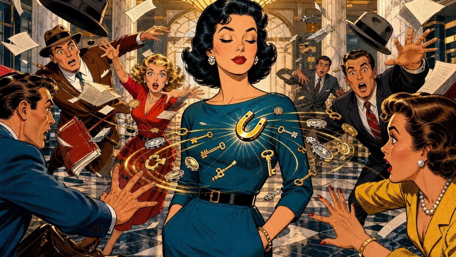 Retro strip ilustracija uz poruku dana „Magnetizam bez jurnjave”