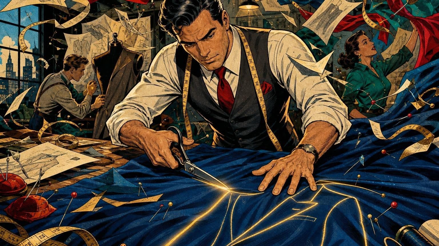 Retro strip ilustracija uz poruku dana „Prvi rez na platnu”