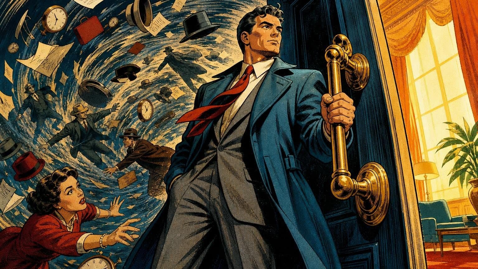 Retro strip ilustracija uz poruku dana „Minuta na kvaki”
