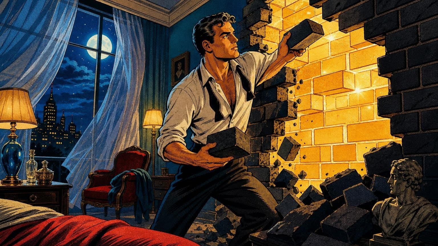 Retro strip ilustracija uz poruku dana „Kuća unutarnjih rečenica”