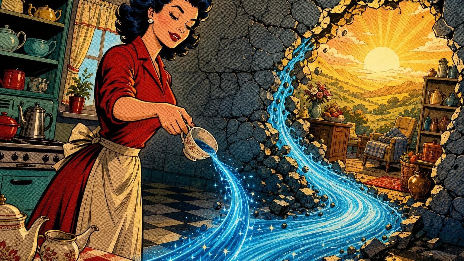 Retro strip ilustracija uz poruku dana „Voda običnih darova”